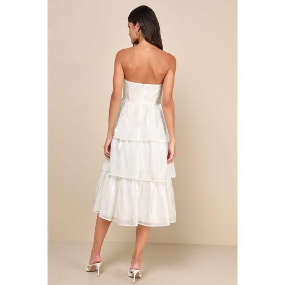 NWT Lulus Com-pleat-ly Charming Ivory Organza Tiered Strapless Midi Dress Sz M - Picture 3 of 7
